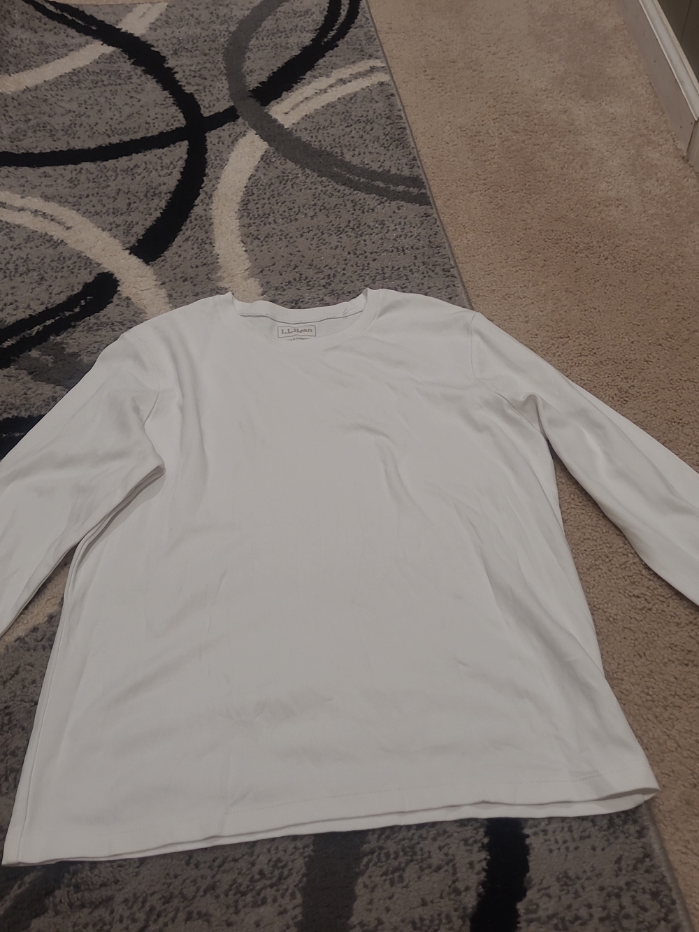 LL Bean Womens Small Petite Thermal Long Sleeved White Shirt